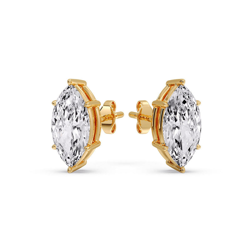 6 Prong Marquise Diamonds Solitaire Stud Earring in Basket Setting
