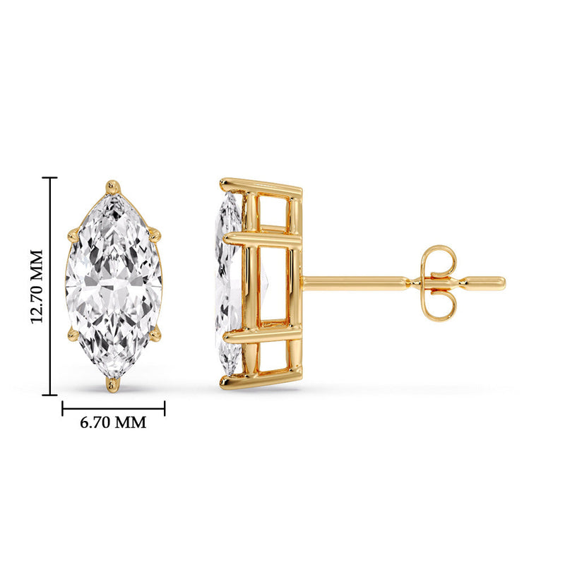 6 Prong Marquise Diamonds Solitaire Stud Earring in Basket Setting