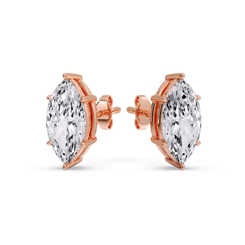 6 Prong Marquise Diamonds Solitaire Stud Earring in Basket Setting