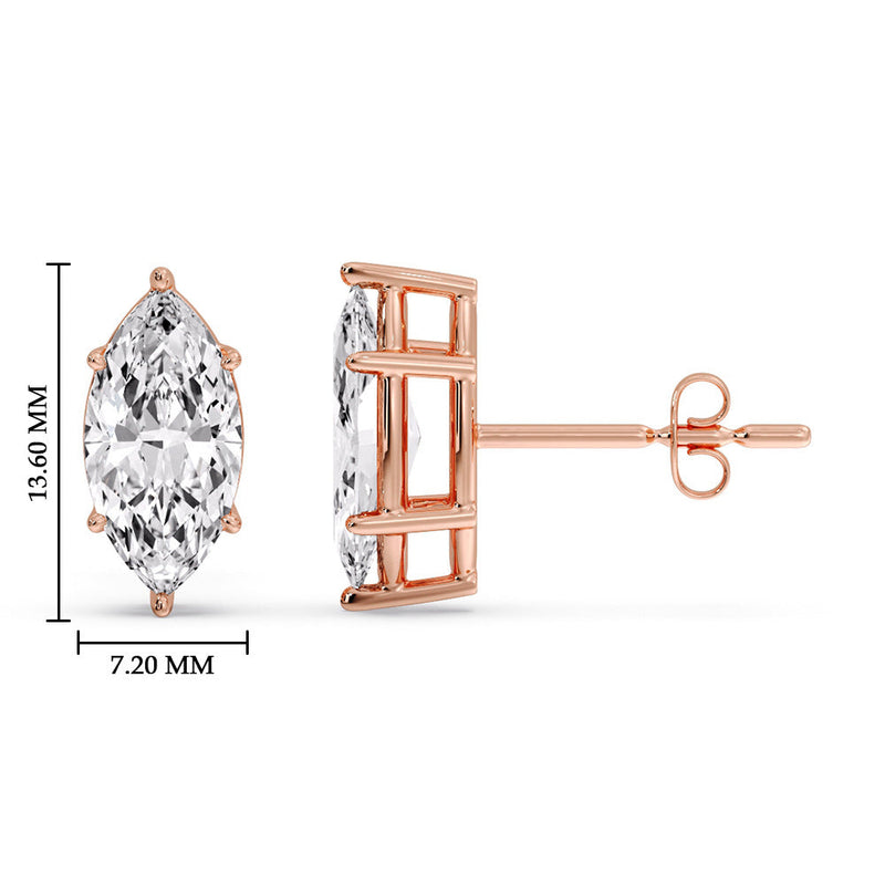 6 Prong Marquise Diamonds Solitaire Stud Earring in Basket Setting