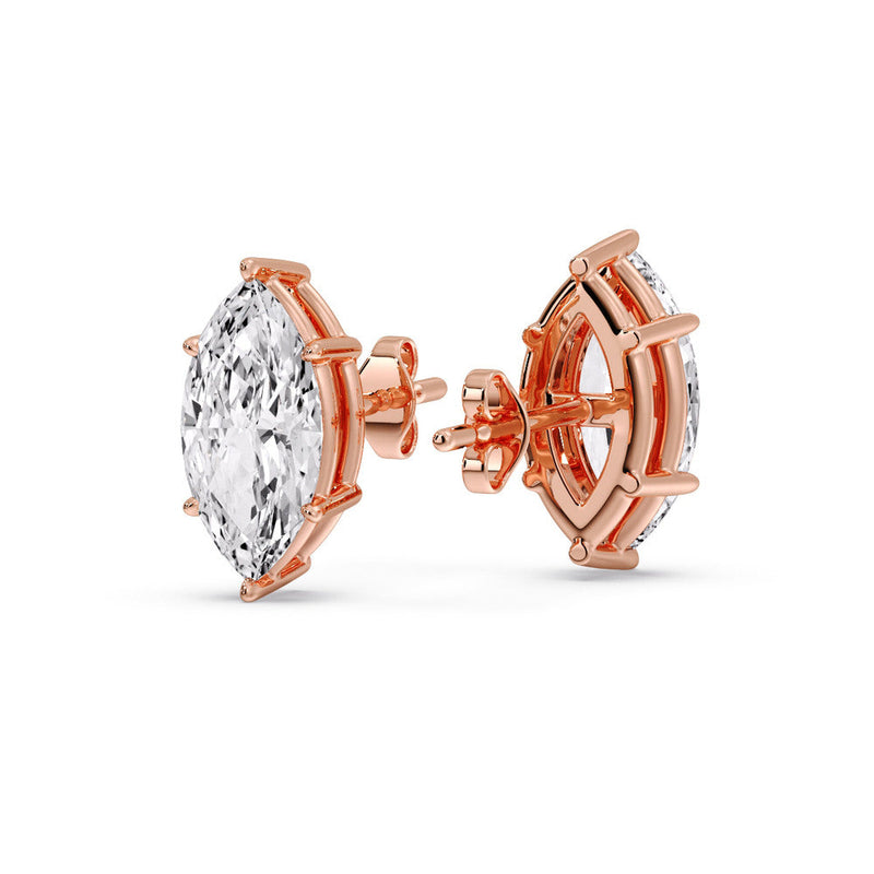 6 Prong Marquise Diamonds Solitaire Stud Earring in Basket Setting