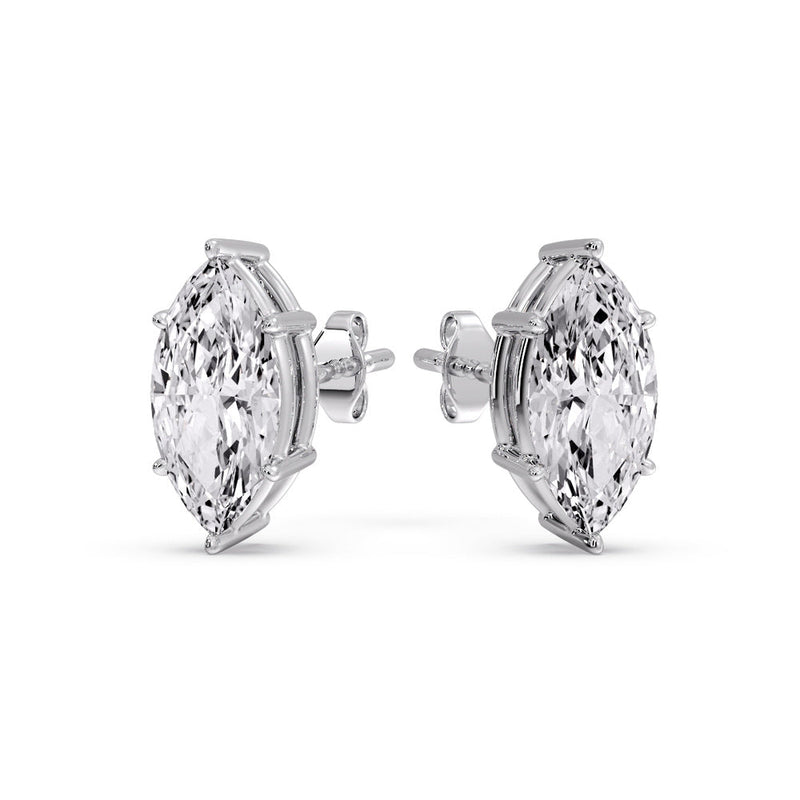 6 Prong Marquise Diamonds Solitaire Stud Earring in Basket Setting