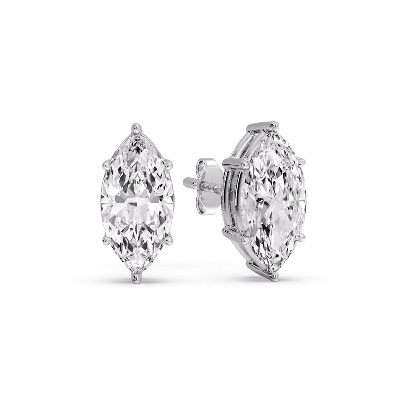 6 Prong Marquise Diamonds Solitaire Stud Earring in Basket Setting