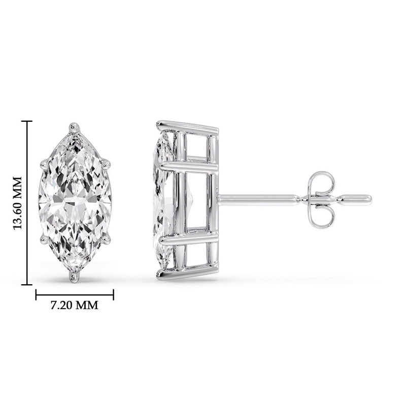 6 Prong Marquise Diamonds Solitaire Stud Earring in Basket Setting
