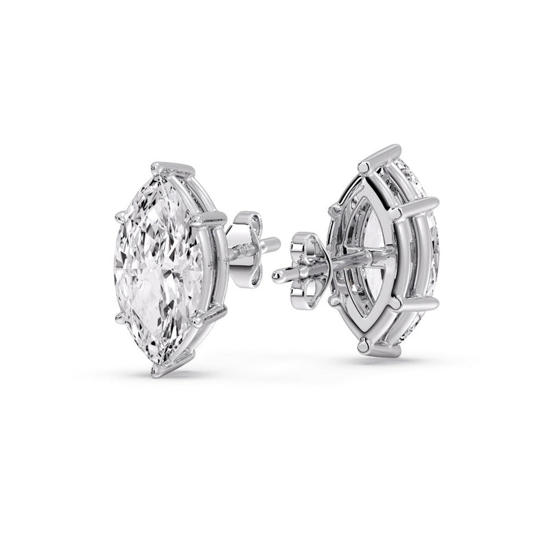 6 Prong Marquise Diamonds Solitaire Stud Earring in Basket Setting