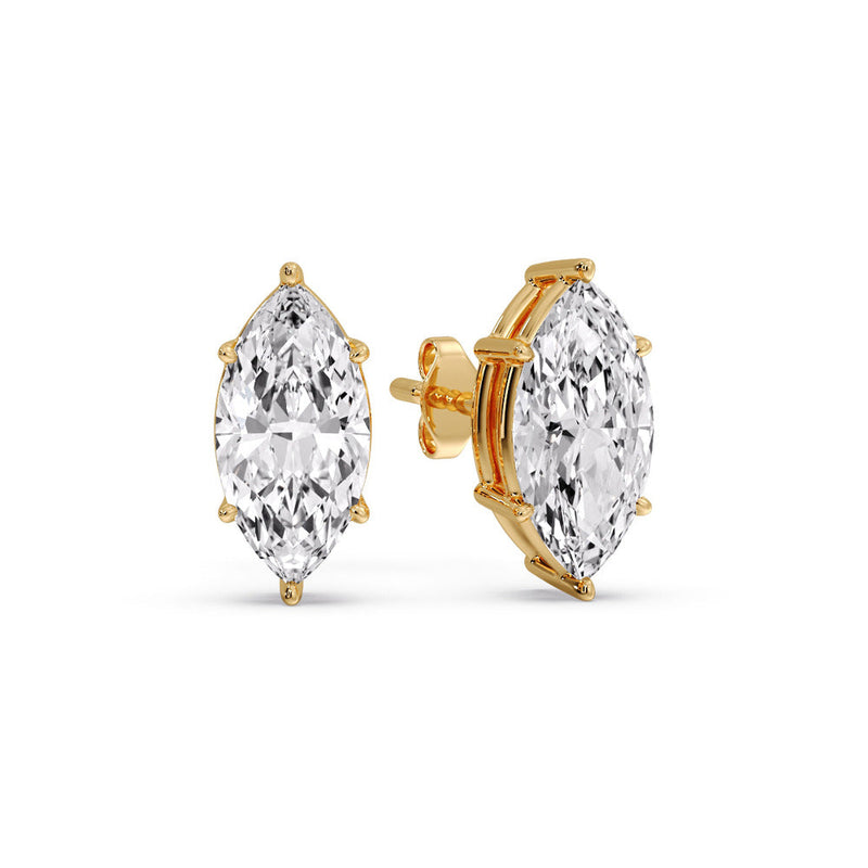 6 Prong Marquise Diamonds Solitaire Stud Earring in Basket Setting