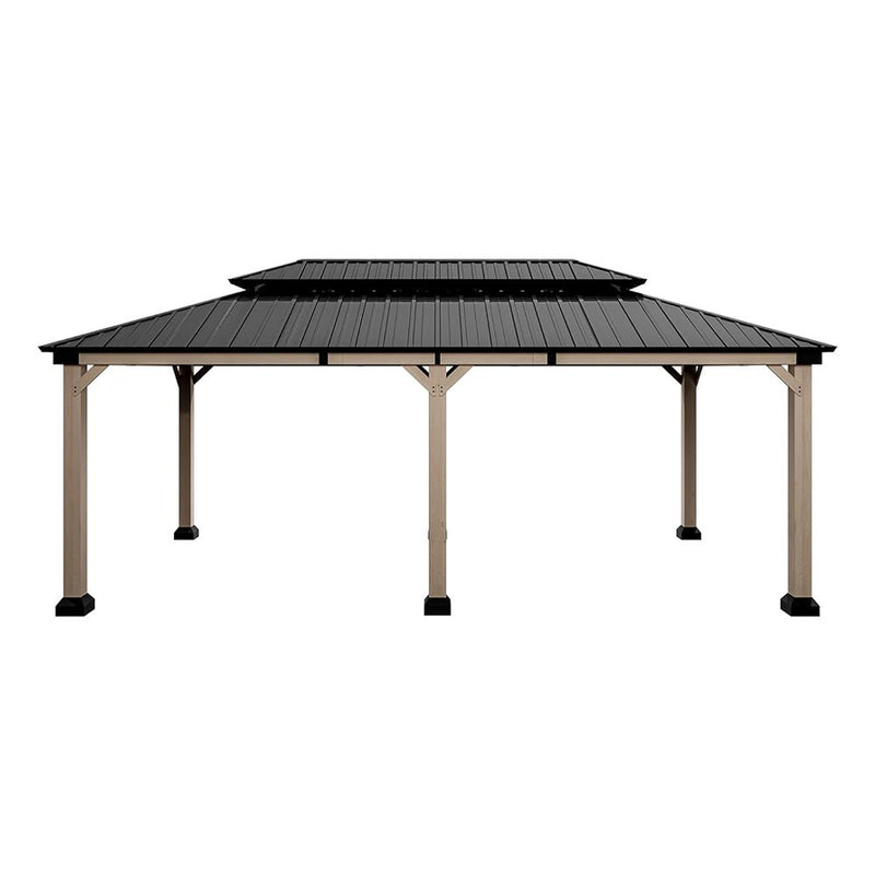 [12X20FT] Alora Heavy-Duty Backyard Cedar Wood Steel Hardtop Double Roof Gazebo Canopy (95726813)