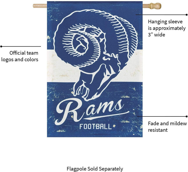 Los Angeles Rams Premium House Flag Banner, Double Sided, Retro Vintage Style, Linen, 28x44 Inch