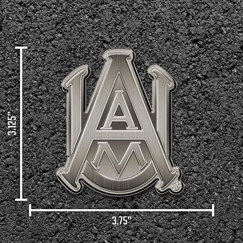 Alabama A&M University Bulldogs Premium Solid Metal Raised Auto Emblem, Antique Nickel Finish, Shape Cut, Adhesive Backing