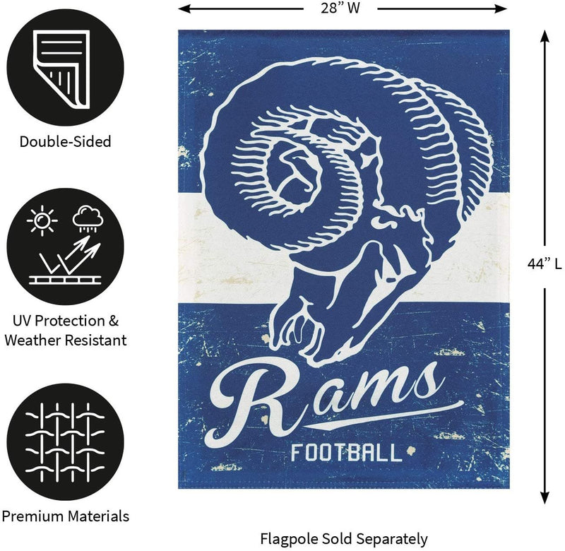 Los Angeles Rams Premium House Flag Banner, Double Sided, Retro Vintage Style, Linen, 28x44 Inch