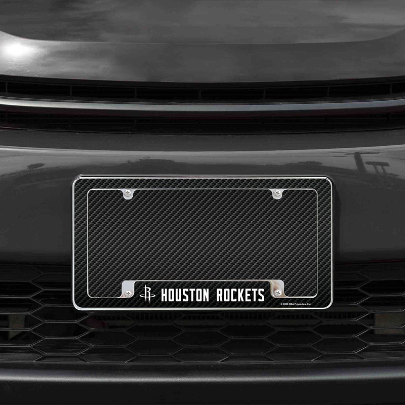 Houston Rockets Metal License Plate Frame Chrome Tag Cover Carbon Fiber Design 6x12 Inch