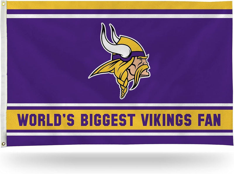 Minnesota Vikings 3x5 Feet Flag Banner, World's Biggest Fan, Metal Grommets, Single Sided, Indoor or Outdoor Use