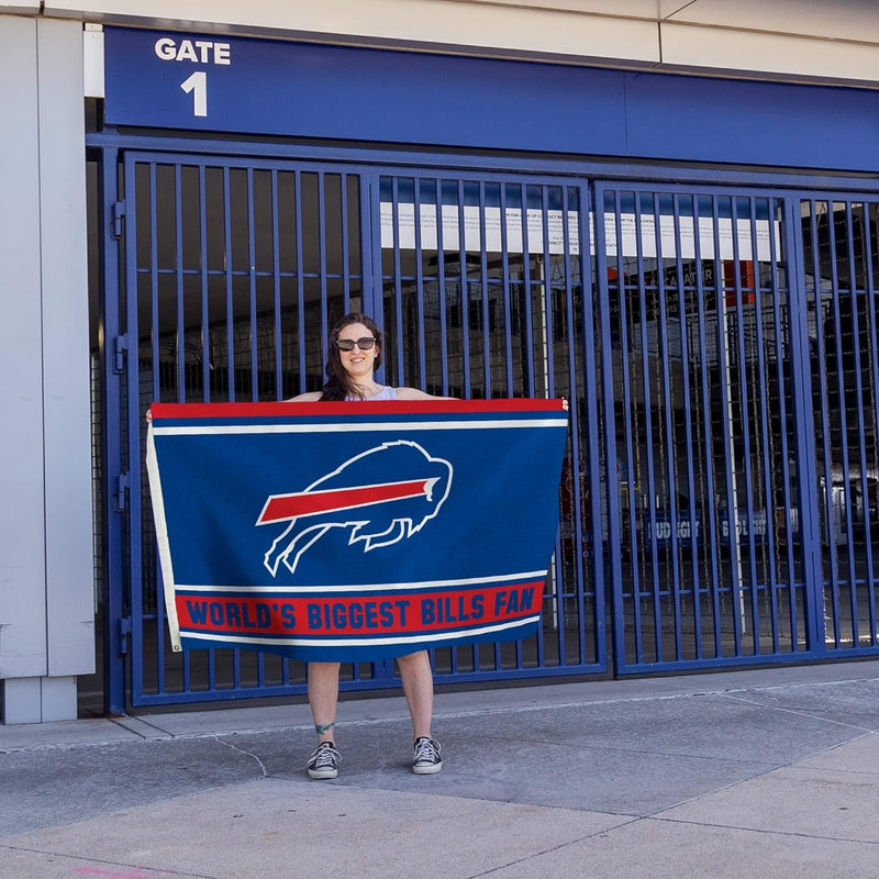 Buffalo Bills 3x5 Feet Flag Banner, World's Biggest Fan, Metal Grommets, Single Sided, Indoor or Outdoor Use