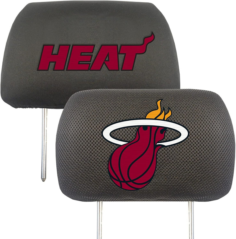 Miami Heat Pair of Premium Auto Head Rest Covers, Embroidered, Black Elastic, 14x10 Inch