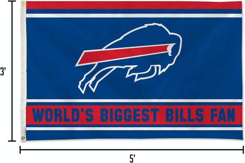 Buffalo Bills 3x5 Feet Flag Banner, World's Biggest Fan, Metal Grommets, Single Sided, Indoor or Outdoor Use