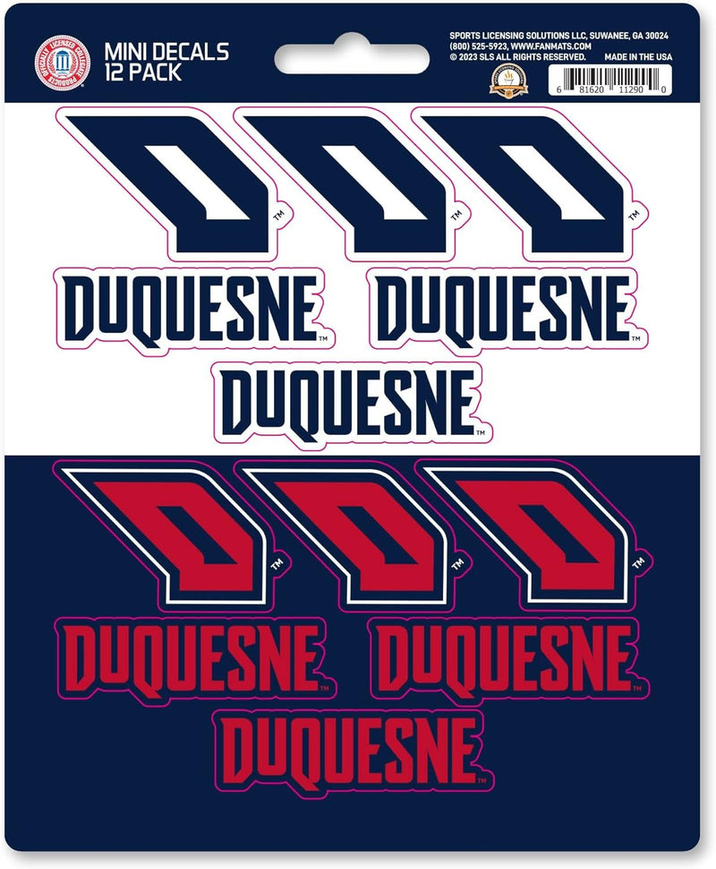 Duquesne University Dukes 12-Piece Mini Decal Sticker Set, 5x6 Inch Sheet, Gift for football fans for any hard surfaces around home, automotive, personal items