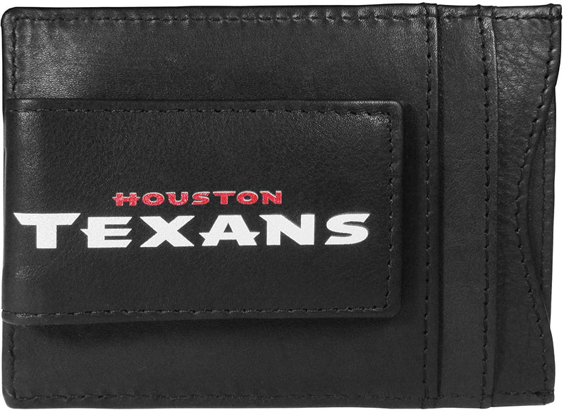 Houston Texans Black Leather Wallet, Front Pocket Magnetic Money Clip, Printed Logo