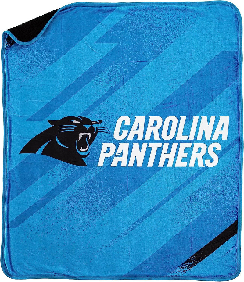 Carolina Panthers Throw Blanket, Sherpa Raschel Polyester, Silk Touch Style, Velocity Design, 50x60 Inch