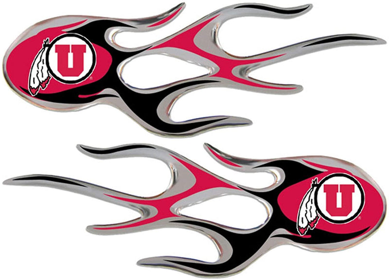 University of Utah Utes Air Pair of Decal Sticker Emblem, Air Puffed Raised, Micro Flame Design, Full Adhesive Backing, 2x5 Inch Each