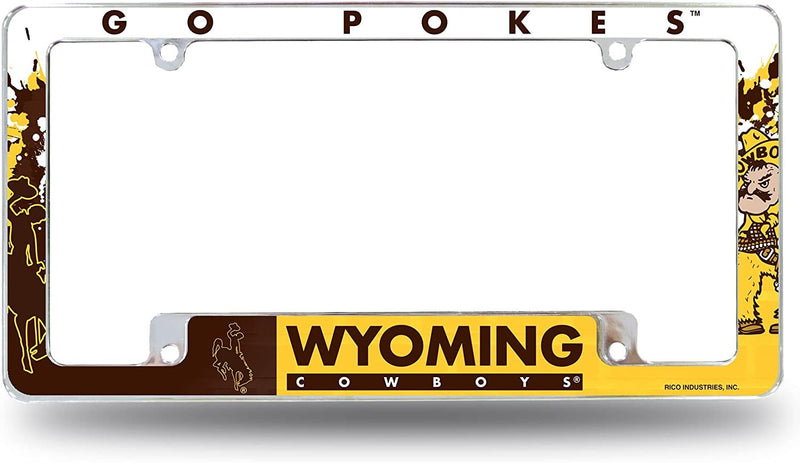 Rico Industries NCAA Wyoming Cowboys Primary 12" x 6" Chrome All Over Automotive License Plate Frame for Car/Truck/SUV