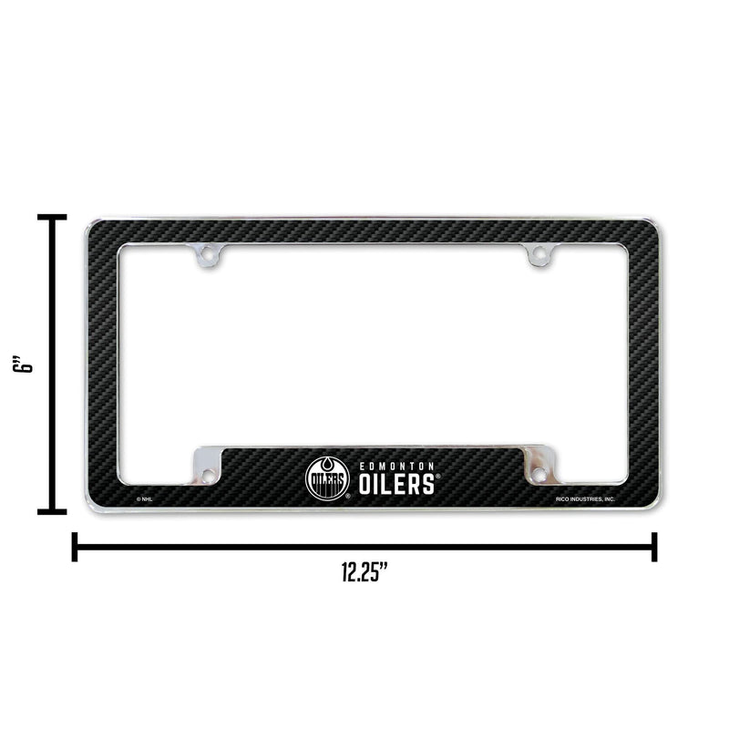 Edmonton Oilers Metal License Plate Frame Chrome Tag Cover, Carbon Fiber Design, 6x12 Inch