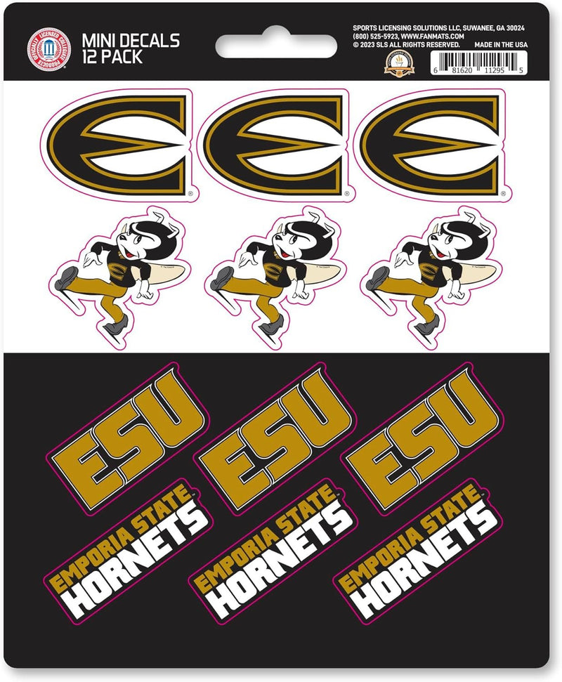 Emporia State University Hornets 12-Piece Mini Decal Sticker Set, 5x6 Inch Sheet, Gift for football fans for any hard surfaces around home, automotive, personal items