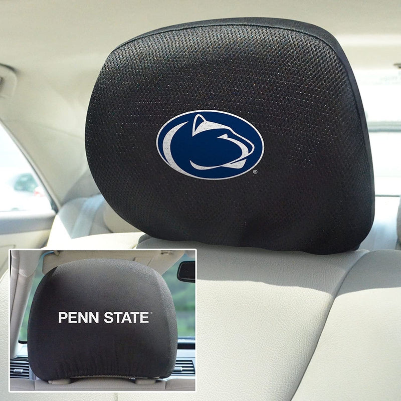 Penn State University Nittany Lions Pair of Premium Auto Head Rest Covers, Embroidered, Black Elastic, 14x10 Inch