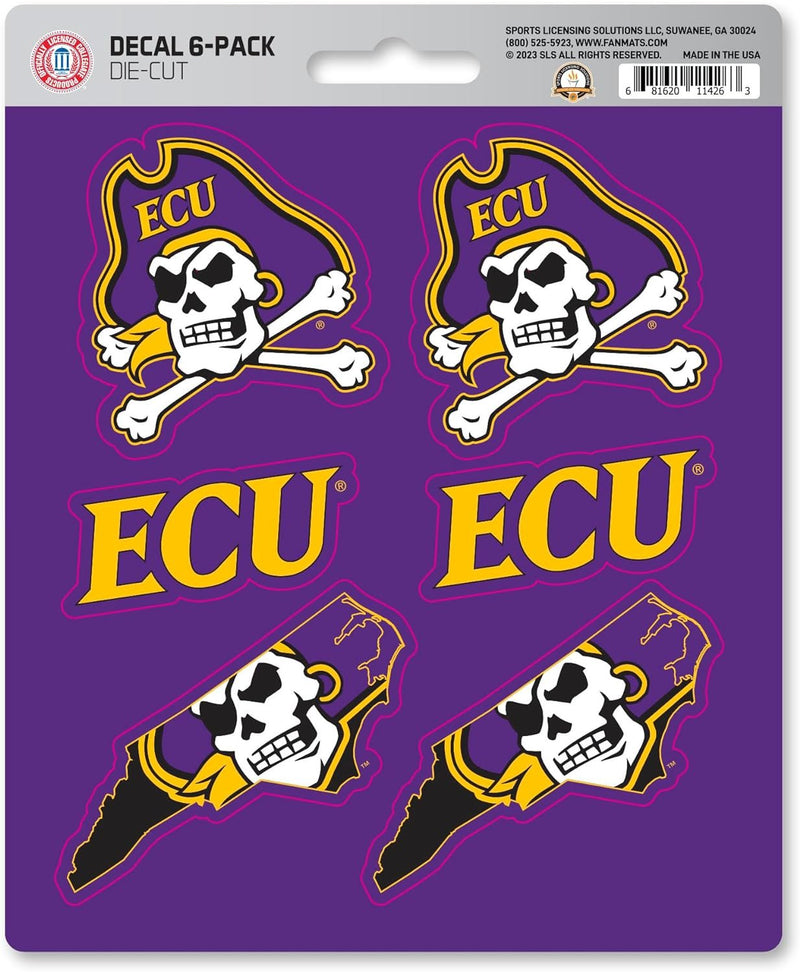 East Carolina University Pirates 6-Piece Decal Sticker Set, 5x6 Inch Sheet, Gift for football fans for any hard surfaces around home, automotive, personal items