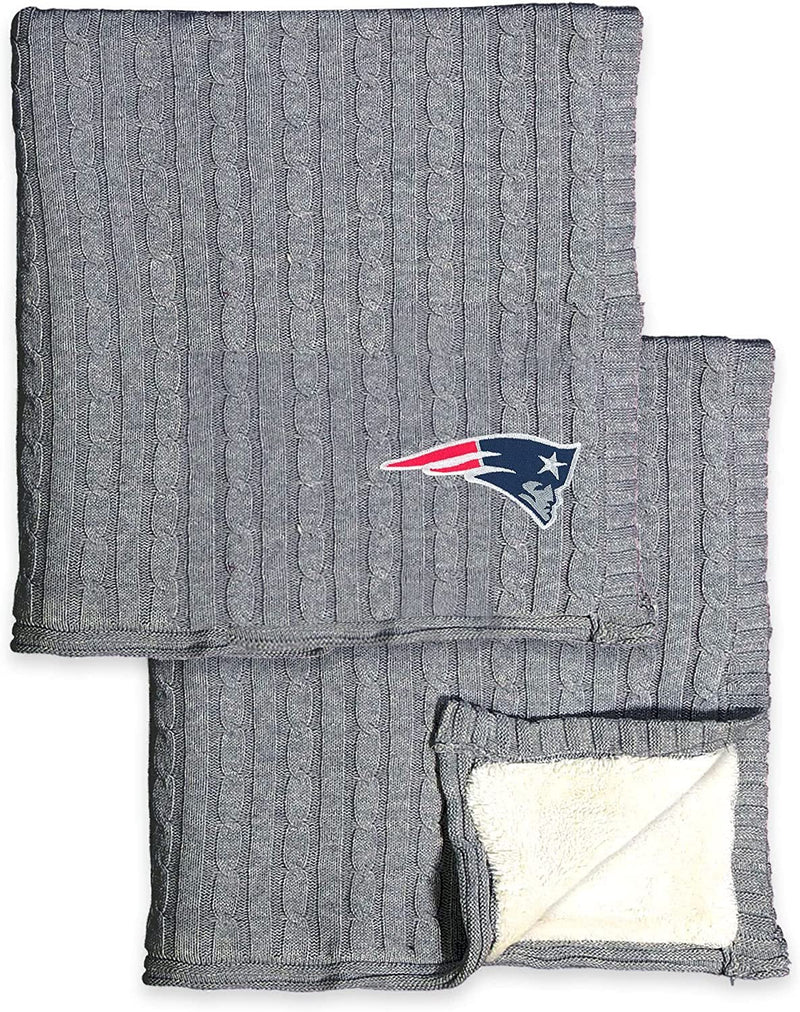 New England Patriots Cable Sweater Knit Sherpa Throw Blanket 50x60 Inch Adult