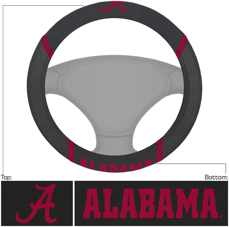 Alabama Crimson Tide Steering Wheel Cover Embroidered Black 15 Inch University of