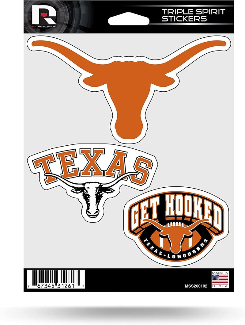 University of Texas Longhorns Sticker Decal Sheet 3-Piece Die Cut 5x7 Inch