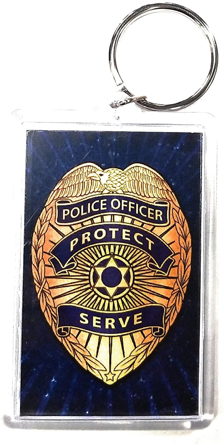 HP Industries Police 2x3 Acrylic Keychain w/1" Keyring Decal Logo Emblem United States US