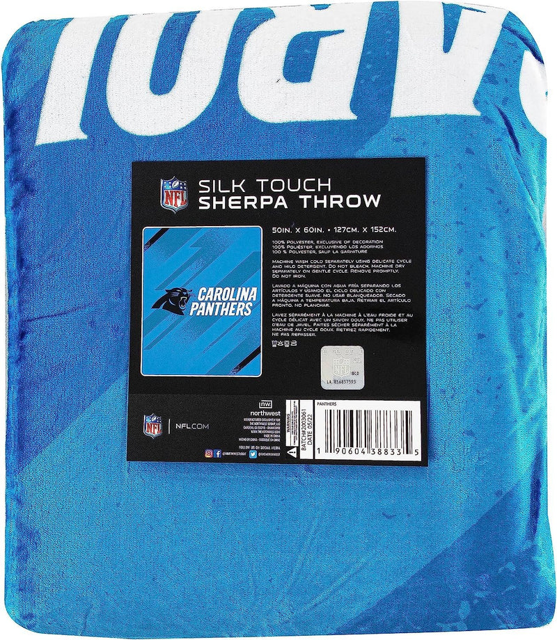 Carolina Panthers Throw Blanket, Sherpa Raschel Polyester, Silk Touch Style, Velocity Design, 50x60 Inch