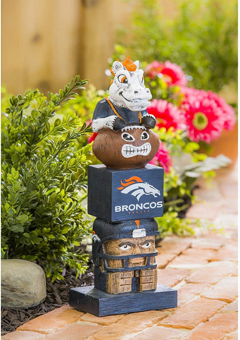 Denver Broncos Garden Statue, Tiki Totem Style, Outdoor or Indoor Use, 16 Inch Tall, Beautiful Hand Painted Resin Construction