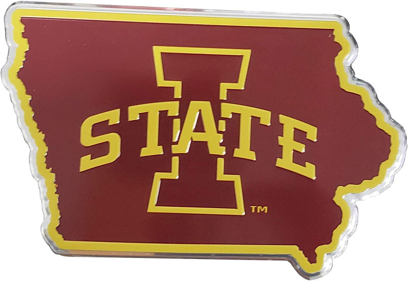 Iowa State University Cyclones Team State Design Auto Emblem, Aluminum Metal, Embossed Team Color, Raised Decal Sticker, Full Adhesive Backing