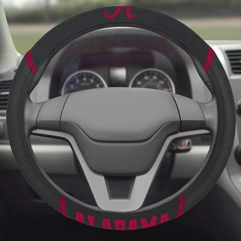 Alabama Crimson Tide Steering Wheel Cover Embroidered Black 15 Inch University of