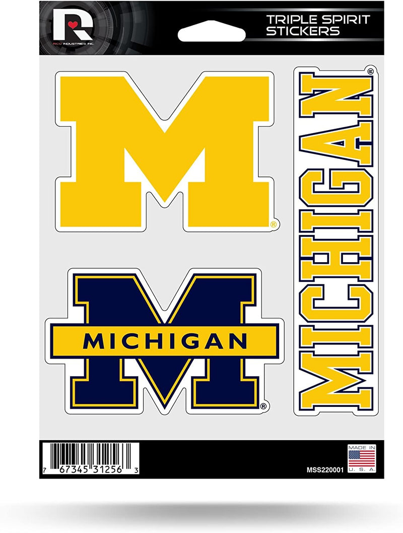 Michigan Wolverines Die Cut 3-Piece Triple Spirit Sticker Sheet