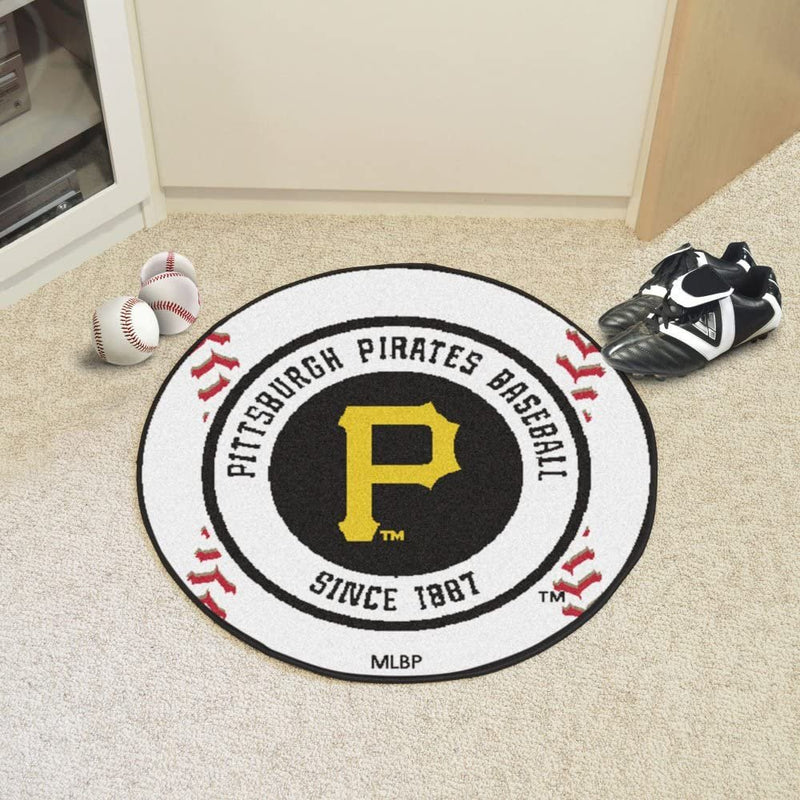 Pittsburgh Pirates 27 Inch Area Rug Floor Mat, Nylon, Anti-Skid Backing, Baseball Shaped