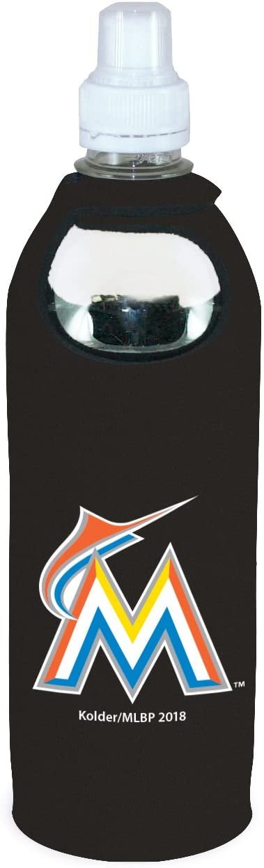 Miami Marlins 1/2 Liter Water Bottle Neoprene Beverage Insulator Holder Cooler with Clip Baseball