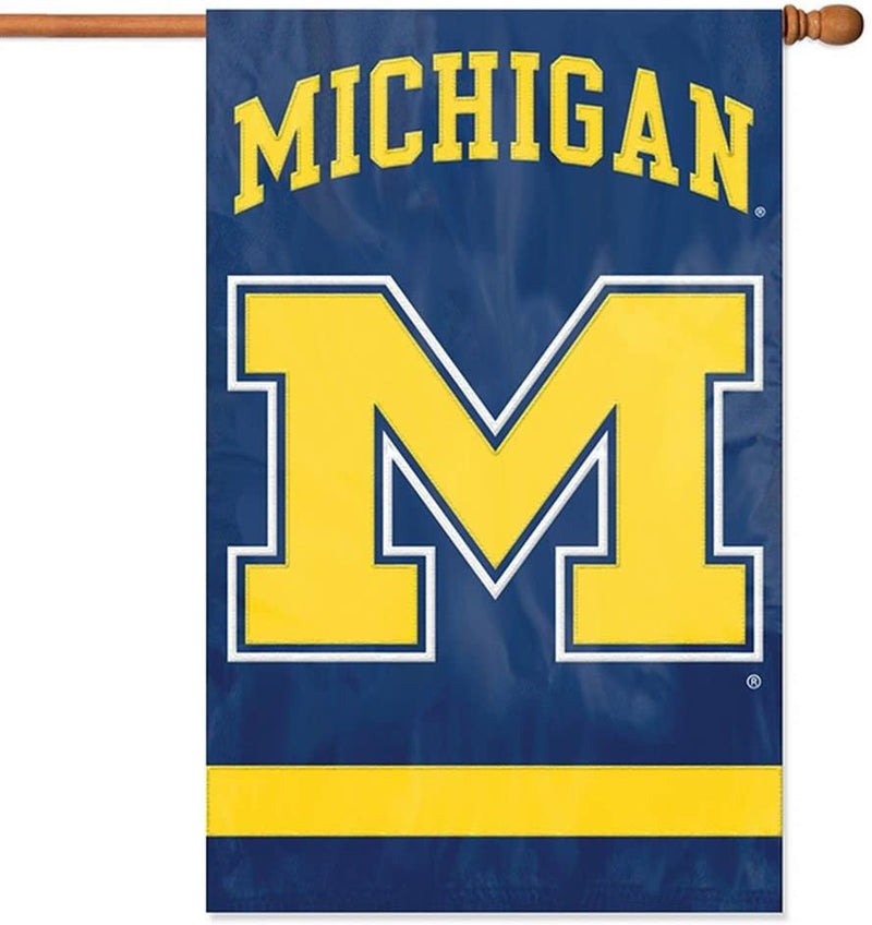 University of Michigan Wolverines Banner Flag Premium Double Sided Embroidered Applique 28x44 Inch