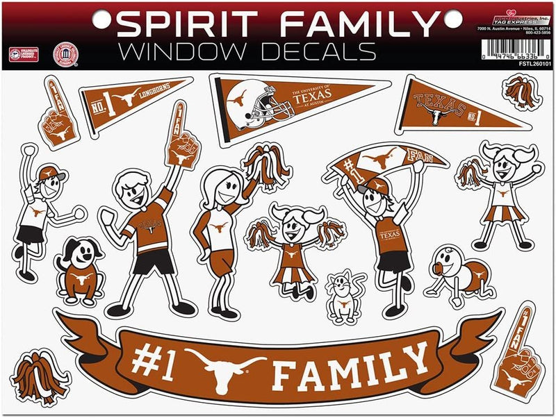 University of Texas Longhorns Decal Sticker Family Spirit Sheet Flat Vinyl 8x11 Inch