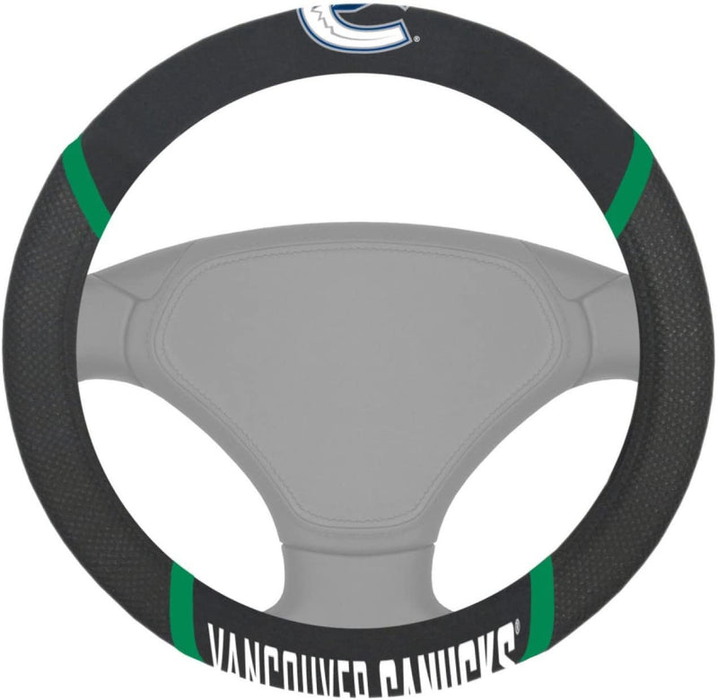 Vancouver Canucks Steering Wheel Cover Premium Embroidered Black 15 Inch