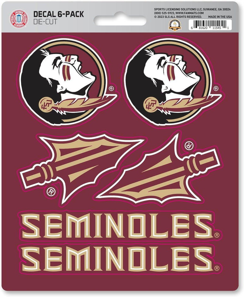 Florida State University Seminoles 6-Piece Decal Sticker Set, 5x6 Inch Sheet, Gift for football fans for any hard surfaces around home, automotive, personal items
