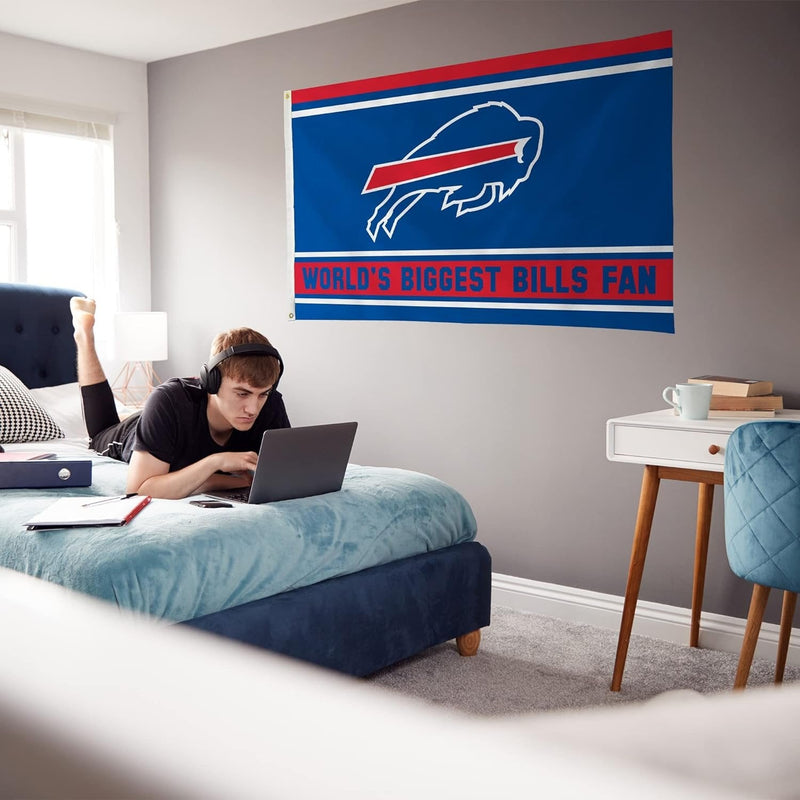 Buffalo Bills 3x5 Feet Flag Banner, World's Biggest Fan, Metal Grommets, Single Sided, Indoor or Outdoor Use