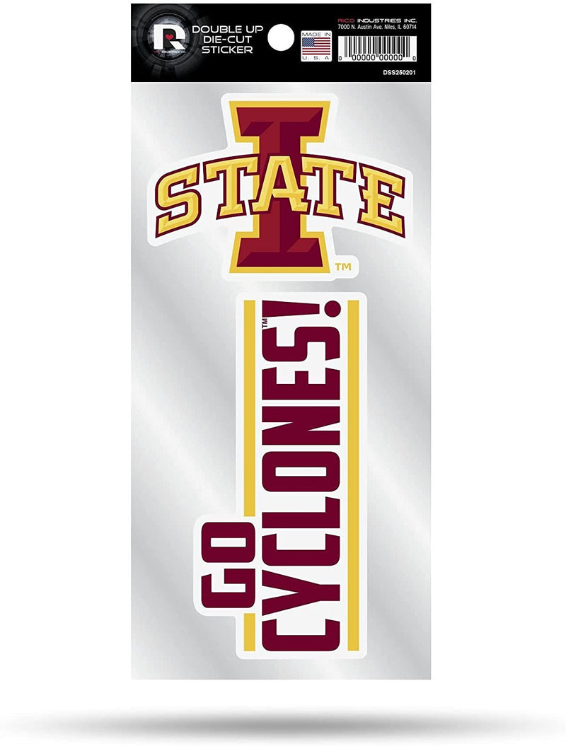 Iowa State University Cyclones 2-Piece Double Up Die Cut Sticker Decal Sheet, 4x8 Inch