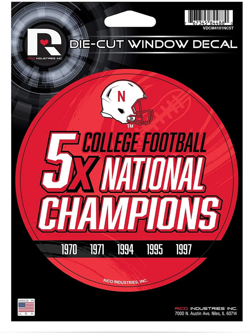 Nebraska Cornhuskers 5" Decal Sticker 5X Time Champions Flat Vinyl Auto Emblem College Football University of