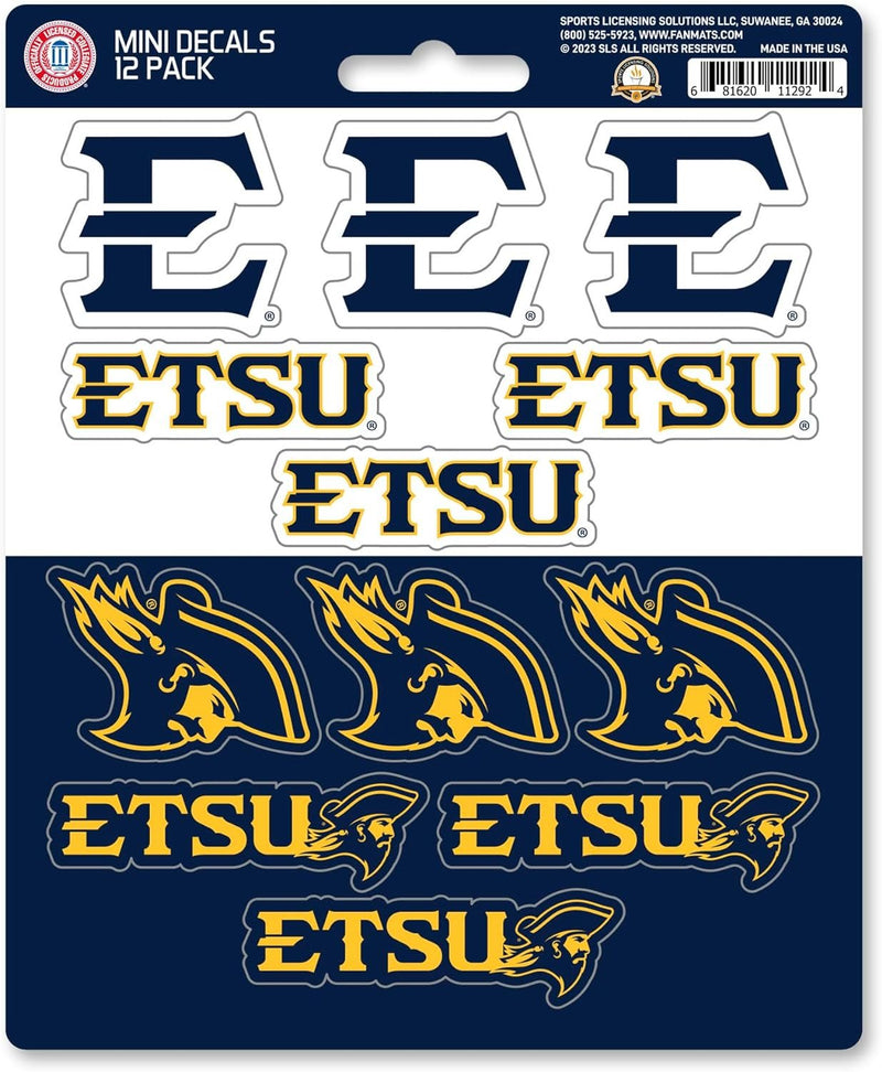 East Tennessee State University Buccaneers 12-Piece Mini Decal Sticker Set, 5x6 Inch Sheet, Gift for football fans for any hard surfaces around home, automotive, personal items