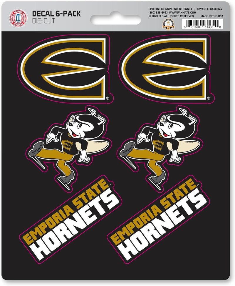 Emporia State University Hornets 6-Piece Decal Sticker Set, 5x6 Inch Sheet, Gift for football fans for any hard surfaces around home, automotive, personal items
