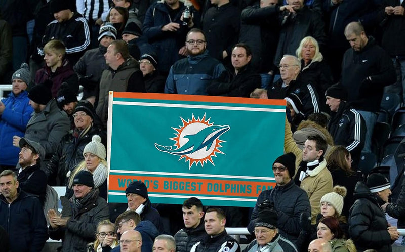 Miami Dolphins 3x5 Feet Flag Banner, World's Biggest Fan, Metal Grommets, Single Sided, Indoor or Outdoor Use