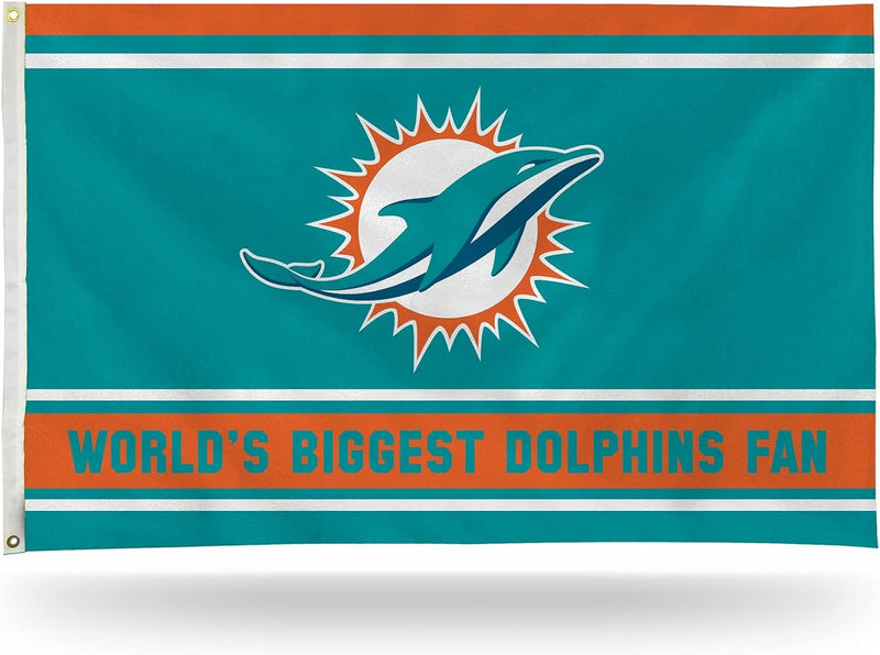 Miami Dolphins 3x5 Feet Flag Banner, World's Biggest Fan, Metal Grommets, Single Sided, Indoor or Outdoor Use